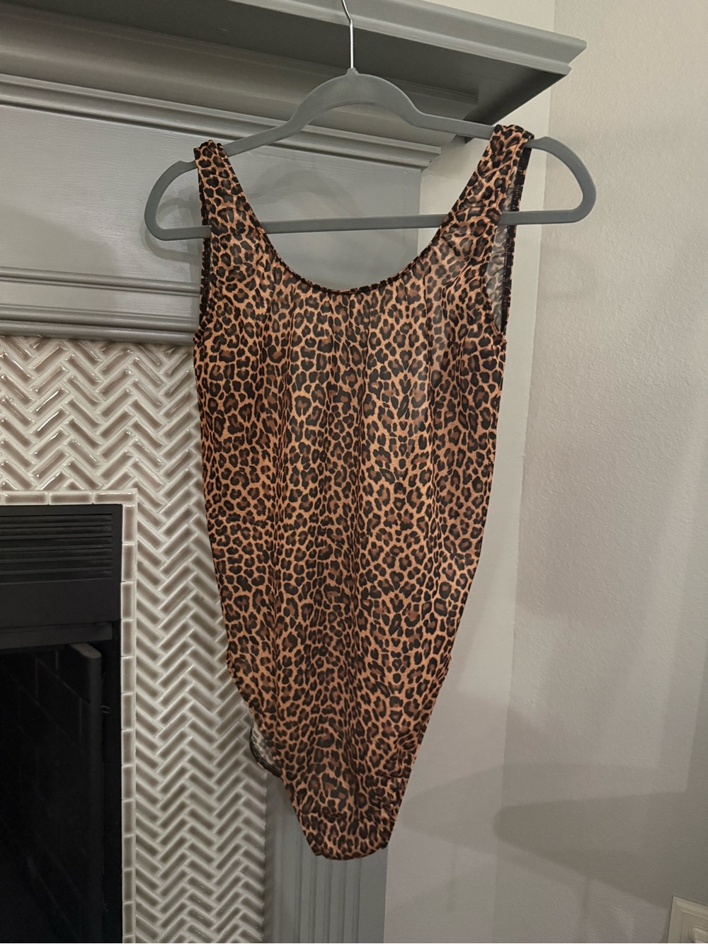 TAN THROUGH Leopard Scoop Neck One-Piece Swimsuit - Brown